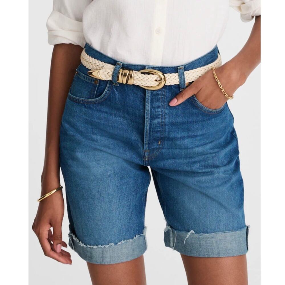 Madewell 33 WAIST Baggy Cuffed Button-Fly Mifflin Wash Denim Jean Shorts NWT